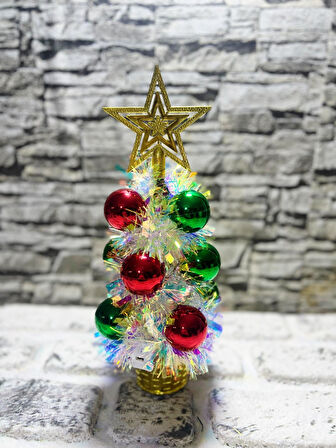 2 Adet Süslü Noel Yılbaşı Ağacı Tepe Yıldızlı 11 Toplu Pilli Rgb Işıklı Masaüstü 30cm 2 Hazır Ağaç