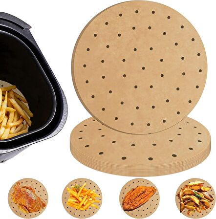 200 Adet Air Fryer Fritöz Pişirme Kağıdı Yuvarlak Delikli Tek Kullanımlık Kağıt  200 Adet