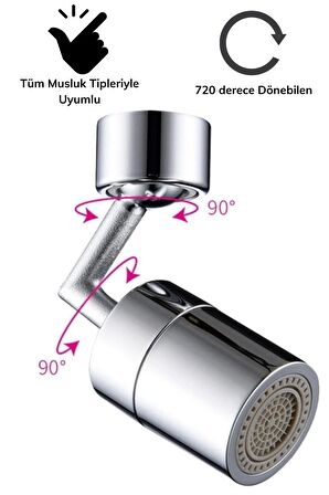 Multifonksiyon Musluk Başlığı 360 Derece Dönebilen 4 Filtreli Tüm Musluk Tipleri Ile Uyumlu Montaj 