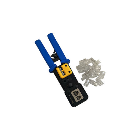 Technozi RJ45 RJ11 RJ12 Cat5 Cat6 Yeni Nesil Konnektör Kolay Sıkma Pensesi + 10 Delikli Jack