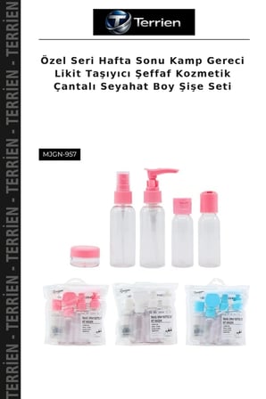 Özel Seri Hafta Sonu Kamp Gereci Likit Taşıyıcı Şeffaf Kozmetik Çantalı Seyahat Boy Şişe Seti