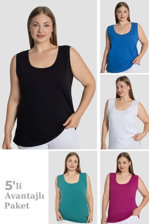 Özel Seri Nefes Alabilen Günlük Stil Kadın Pamuklu Büyük Beden Kalın Askılı Atlet Renkli 5'li Paket 2XL 5 RENK