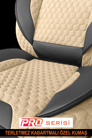 Nissan Bluebird  Uyumlu 5 KOLTUK TAM SET PRO Lüks Oto Koltuk Kılıfı - Deri ve Kabartmalı Özel Kumaş (Ön Arka Tam Set - Terletmez) BEJ