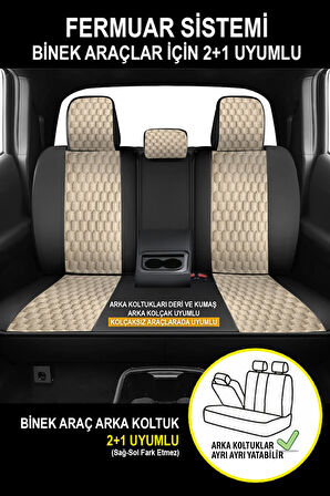 Suzuki Samurai  Uyumlu 5 KOLTUK TAM SET PRO Lüks Oto Koltuk Kılıfı - Deri ve Kabartmalı Özel Kumaş (Ön Arka Tam Set - Terletmez) BEJ