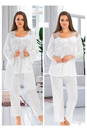 Kadın Ekru Lohusa Hamile Sabahlıklı Pijama Takımı 1002