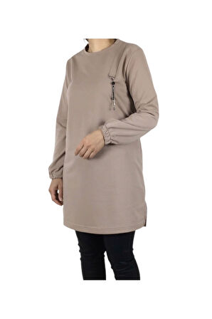 KADIN KOLLARI LASTİKLİ ÖN BROŞLU MEVSİMLİK İKİ İPLİK PENYE TUNİK