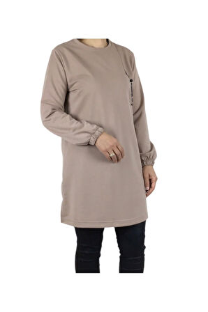 KADIN KOLLARI LASTİKLİ ÖN BROŞLU MEVSİMLİK İKİ İPLİK PENYE TUNİK