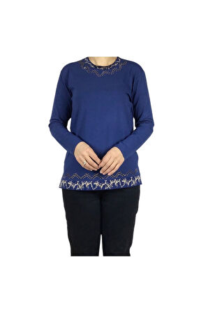 KADIN YAKA ETEK İŞLEME VE TAŞLI MEVSİMLİK NERGİS BLUZ