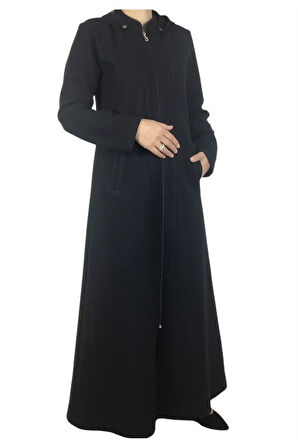 KADIN SEYYAR KAPŞONLU ÖNÜ FERMUARLI CEPLİ KEÇE PARDESÜ