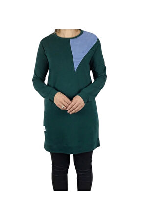 KADIN KOLAĞZI RİBANALI ALTI BANTLI KOMBİNLİ İKİ İPLİK MEVSİMLİK PENYE TUNİK