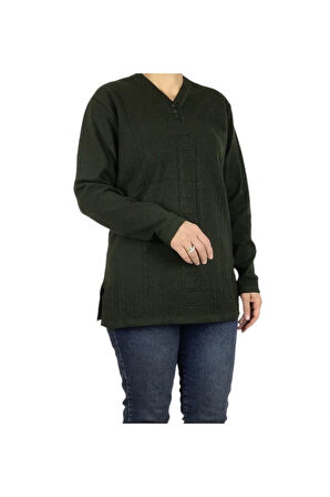 KADIN VYAKA KAPALI ÜÇ DÜĞMELI KALIN KIŞLIK ANNE BLUZ