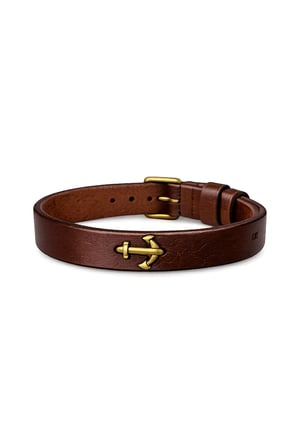 Çapa Figürlü Gerçek Deri Kahverengi Bileklik Ayarlanabilir Unisex Bileklik