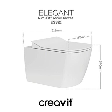 Creavit Eg321 Elegant Kanalsız Asma Klozet, Creavit Yavaş Kapanan Kapak