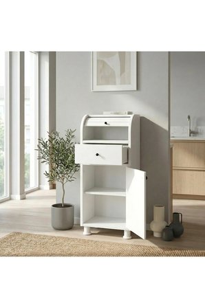 %100 MDF Çekmeceli ve Raflı Ekmeklik Dolabı - Kaydırmaz Kulplu