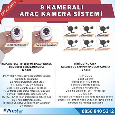 8 Kameralı Kayıtlı 1 TB HDD 9  inç Ekranlı Uzaktan İzlemeli Tak Kullan Set