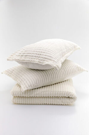 Merinos Modern Line 3 Parça Battaniye Seti - KEMİK-Ekru