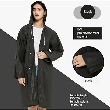 Eleven Market Raıncoat Eva Unisex Siyah Yağmurluk