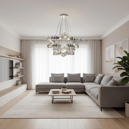 Yıldız 2 Katlı Kristal Taşlı Ledli Krom Avize