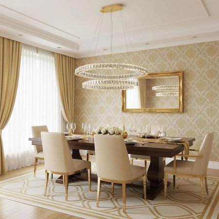 Elips 2 Katlı Kristal Taşlı Ledli Gold Avize