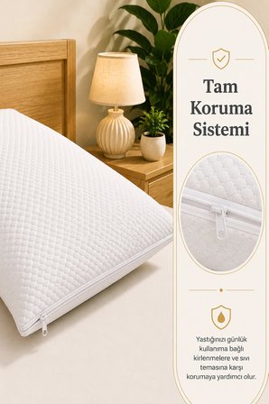 2'Li Su Geçirmez Yastık Alezi 50x70 cm | Fermuarlı Yastık Koruyucu Kılıfı | Micro Kumaş | Terletmez | Beyaz