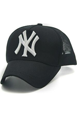 Fileli New York Yankees Nakışlı Şapka Siyah Beyaz Ny Şapka