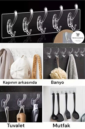 Şeffaf Vakumlu Duvar Askısı 5’li – Yapışkanlı Pratik Askı Kanca – Delmeden Montaj, Suya Dayanıklı 