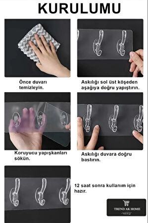 Şeffaf Vakumlu Duvar Askısı 5’li – Yapışkanlı Pratik Askı Kanca – Delmeden Montaj, Suya Dayanıklı 