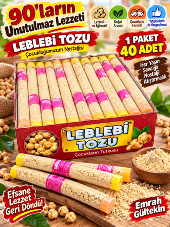 Nostaljik Leblebi Tozu 40 Adet Tüp Paket Çocuk ve Yetişkinlere Özel Efsane Atıştırmalık Gerçek leblebiden üretilmiştir