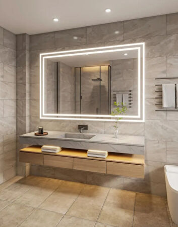 100 x 70 Cm  Dekoratif Dokunmatik Sensörlü Ledli Banyo Aynası Makyaj Aynası 