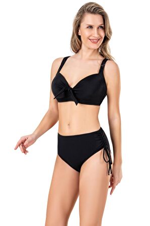 Endeep Kadın Fiyonk Detaylı Siyah Büyük Beden Bikini Takımı