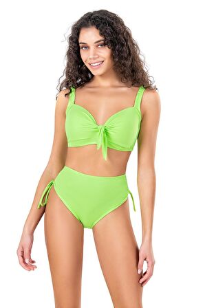 Endeep Kadın Fiyonk Detaylı Yeşil Büyük Beden Bikini Takımı
