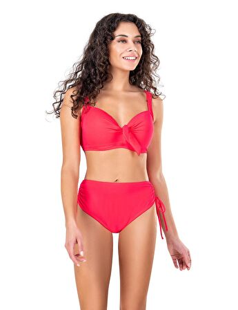 Endeep Kadın Fiyonk Detaylı Pembe Büyük Beden Bikini Takımı