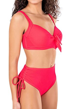 Endeep Kadın Fiyonk Detaylı Pembe Büyük Beden Bikini Takımı