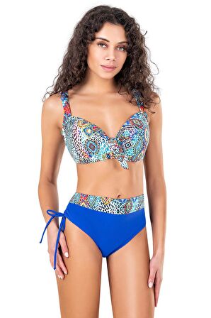 Endeep Kadın Büyük Beden Balenli Mavi Desenli Bikini Takımı