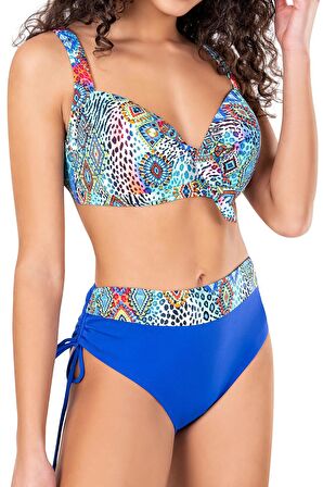 Endeep Kadın Büyük Beden Balenli Mavi Desenli Bikini Takımı