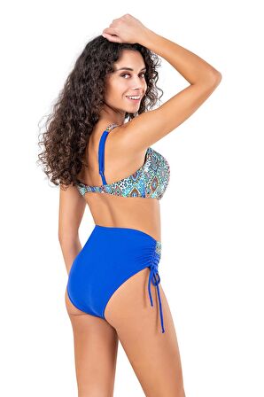 Endeep Kadın Büyük Beden Balenli Mavi Desenli Bikini Takımı