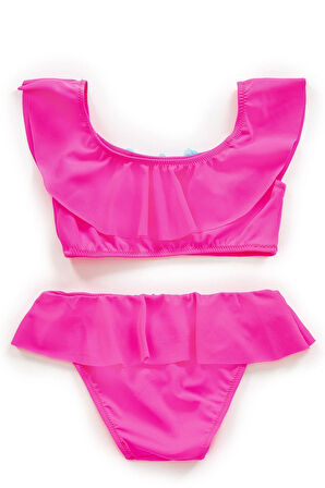 Endeep Kız Çocuk Volanlı Aksesuarlı Pembe Bikini Takımı