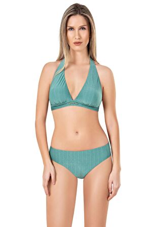 Endeep Kadın Aksesuar Detaylı Boyundan Bağlamalı Yeşil Bikini Takımı