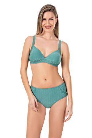 Endeep Kadın Büzgü Detaylı Yeşil Simli Bikini Takımı