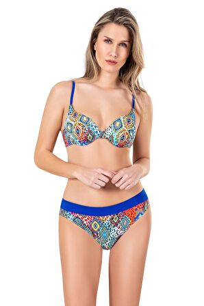 Endeep Kadın Yarım Dolgulu Desenli Mavi Bikini Takımı