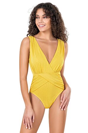 Endeep Kadın Kruvaze Büzgü Detaylı Hardal Mayo