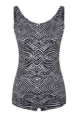 Beria Kadın Büyük Beden Siyah Beyaz Desenli Mayo