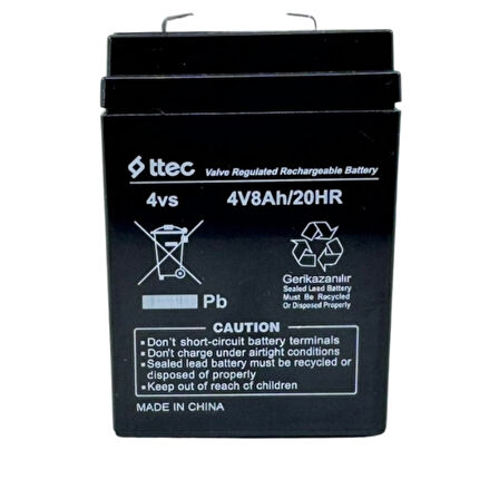 Ttec 4V 8Ah Şarjlı Akü - AGM Teknoloji, Bakım Gerektirmez