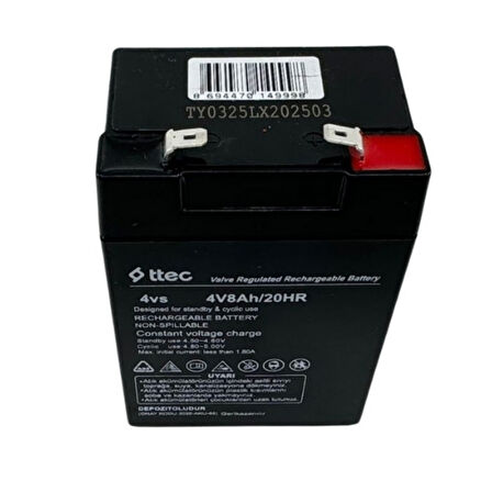 Ttec 4V 8Ah Şarjlı Akü - AGM Teknoloji, Bakım Gerektirmez