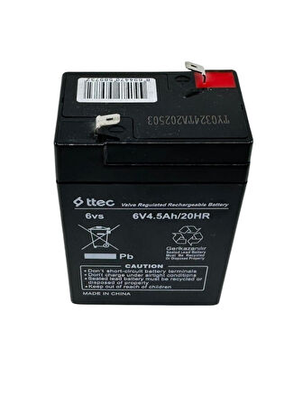 Ttec 6V 4.5Ah Şarjlı Kuru Akü - Alarm ve UPS Uyumlu