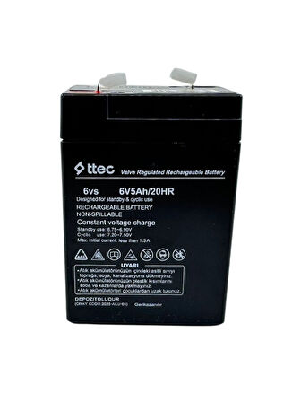 Ttec 6V 5Ah Akü - Alarm Paneli ve Elektrikli Süpürgeye Uyumlu
