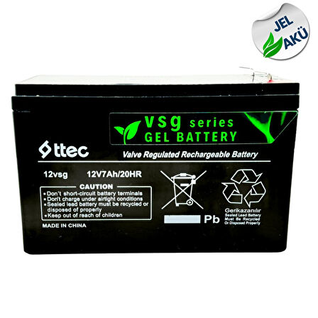 Black 12V 7Ah Alarm Sistemi Jel Akü