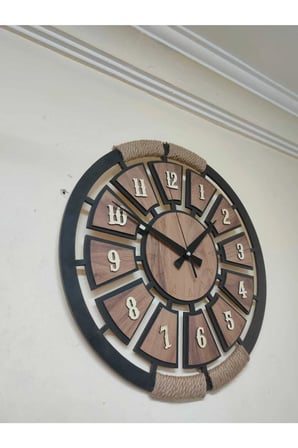 Ahşap Halatlı Dekoratif Duvar Saati (48cm-48cm)