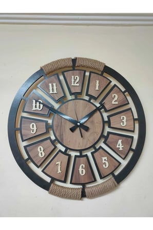 Ahşap Halatlı Dekoratif Duvar Saati (48cm-48cm)