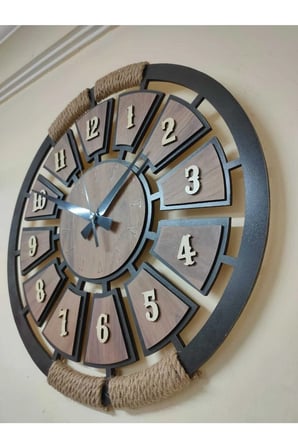 Ahşap Halatlı Dekoratif Duvar Saati (48cm-48cm)